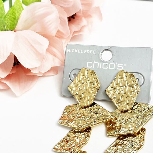 Chico's Gold Tone Textured Linear Earrings - Picture 3 of 5